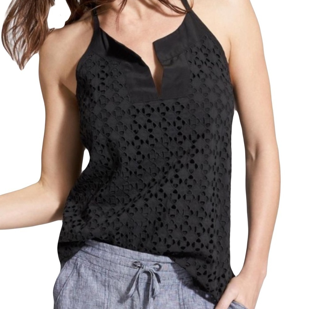 Athleta Navy Eyelet Dunes Tassel Tank Top Size Small Like New